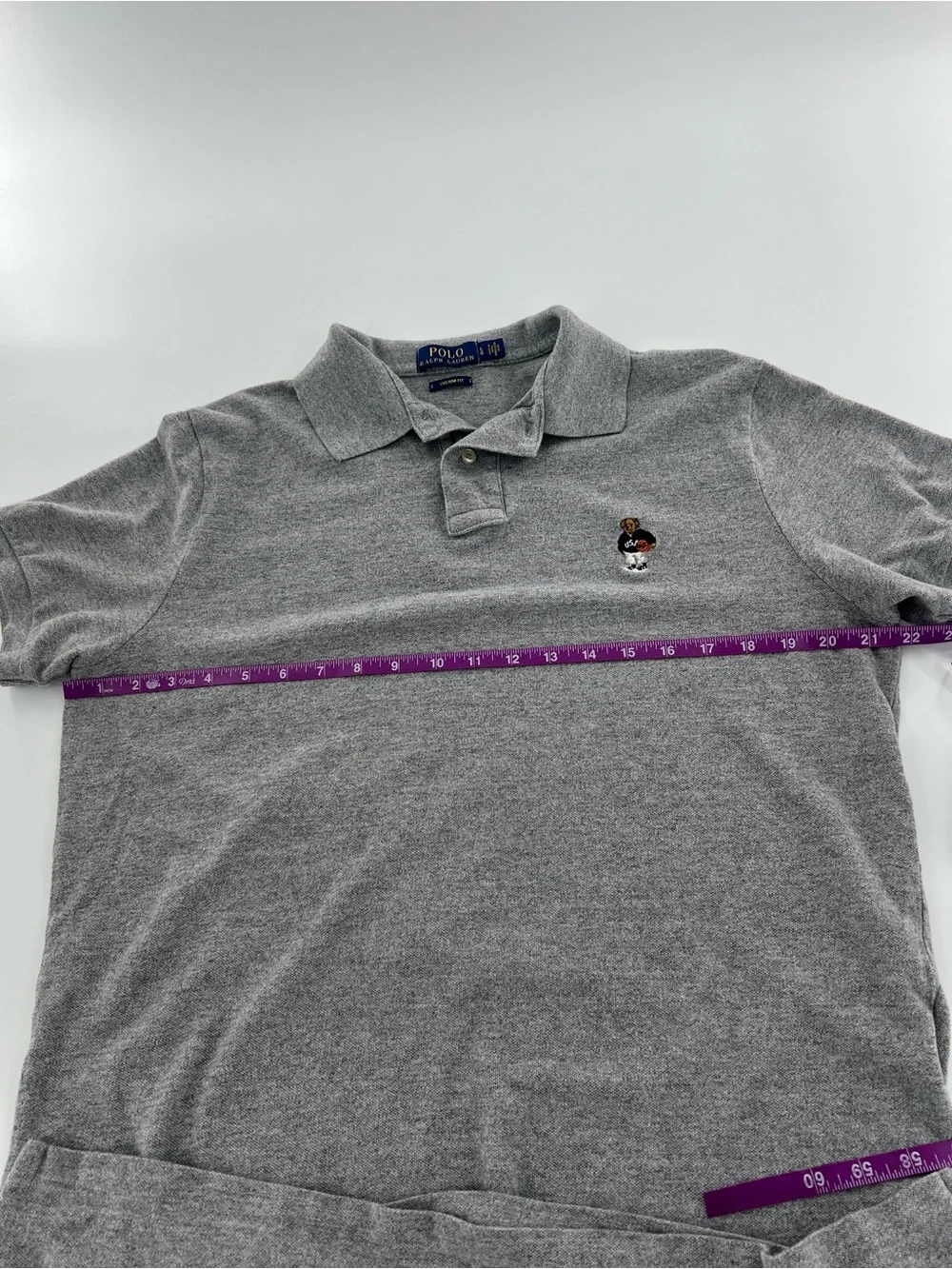 Polo Ralph Lauren Men’s Gray Heather Polo custom fit Basketball USA Bear Patch L